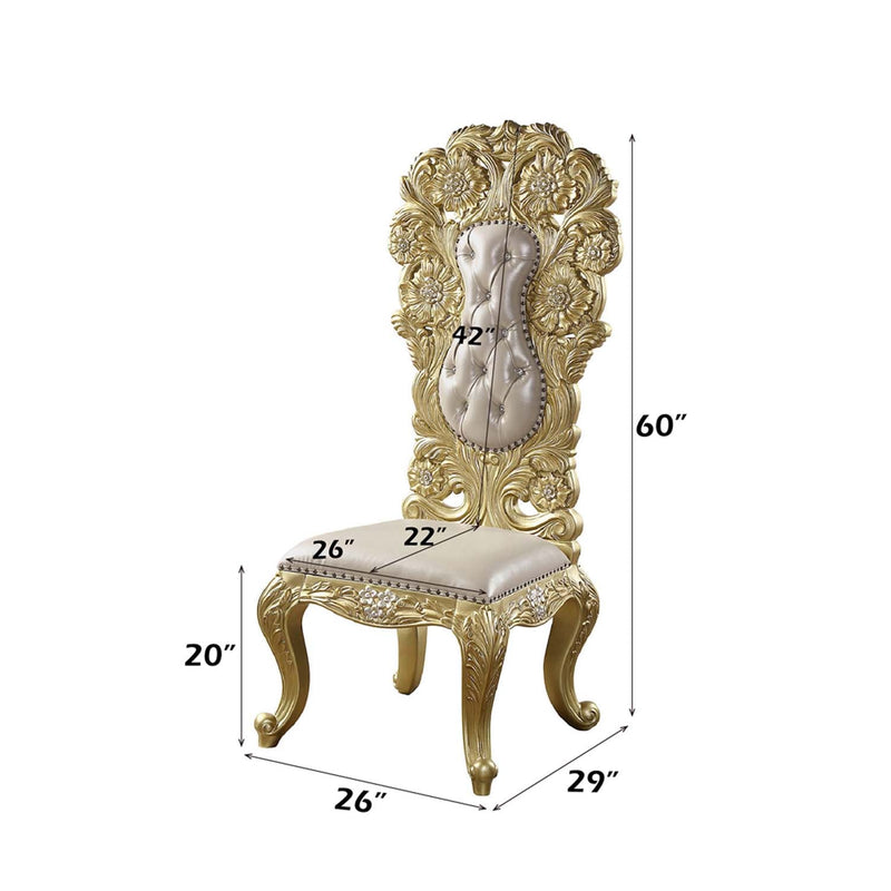 Cabriole Side Chair 2Pc, Light Gold Faux Leather & Gold Finish Acme