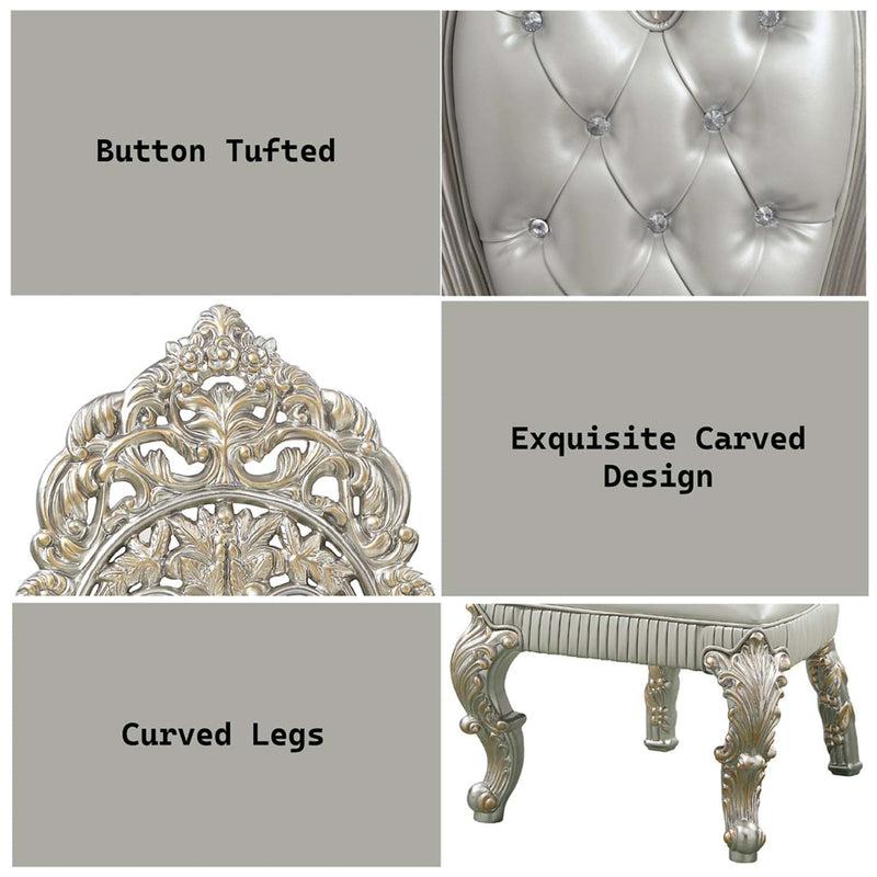 Sandoval Side Chair 2Pc, Beige Faux Leather & Champagne Finish Acme