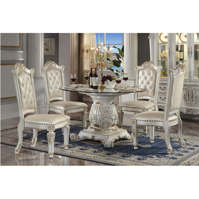 Vendome Side Chair 2Pc, Faux Leather & Antique Pearl Finish Acme