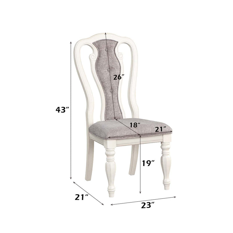 Florian Side Chair 2Pc, Gray Fabric & Antique White Finish Acme