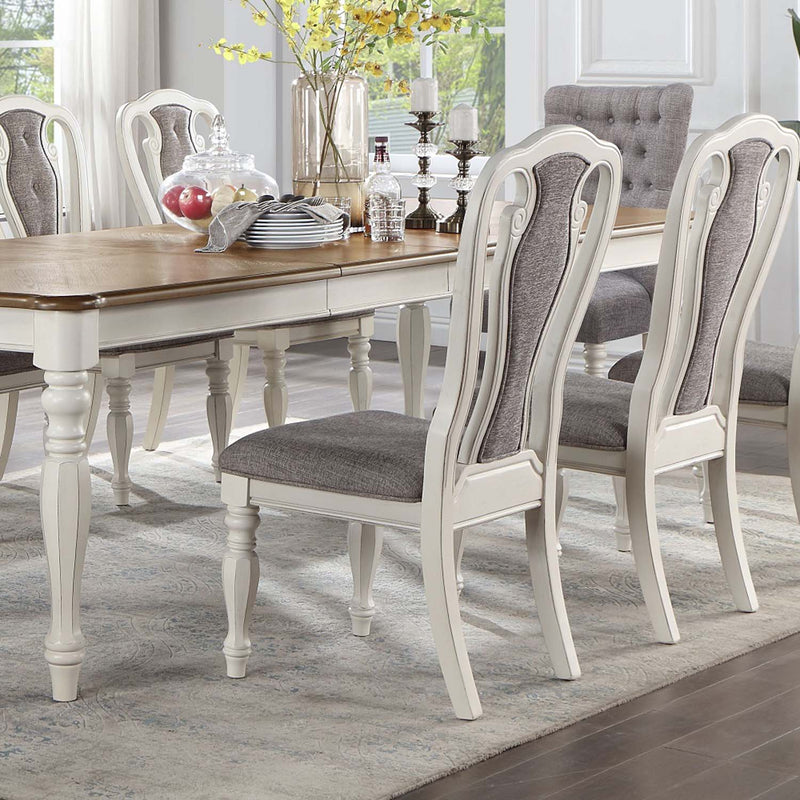 Florian Side Chair 2Pc, Gray Fabric & Antique White Finish Acme