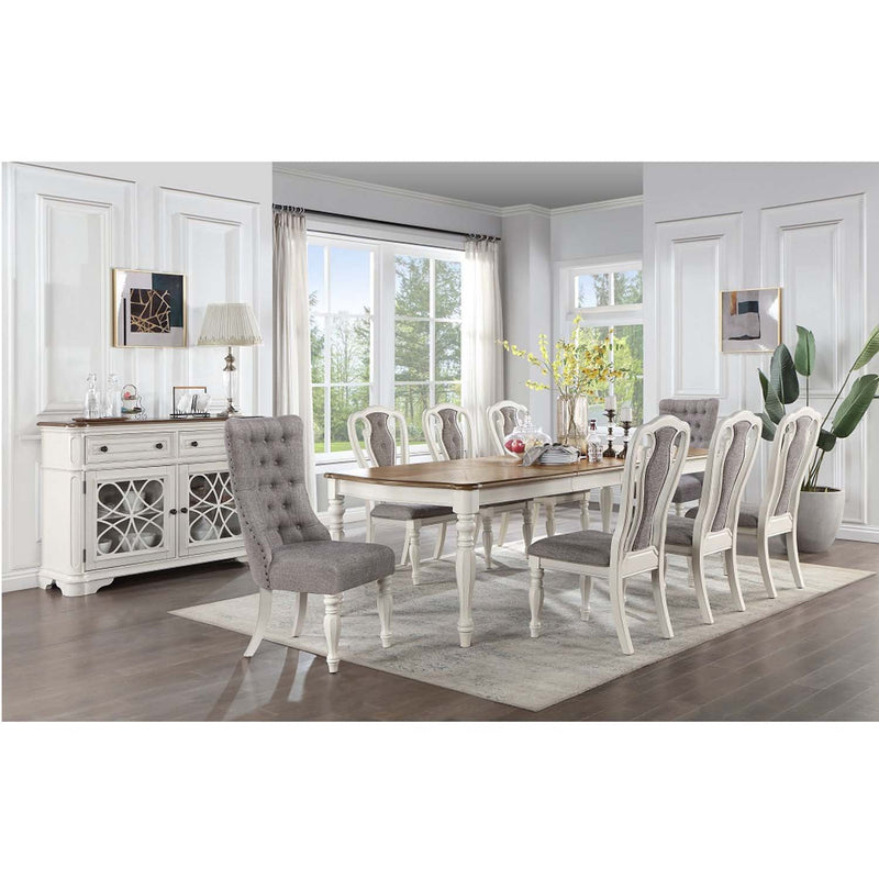 Florian Side Chair 2Pc, Gray Fabric & Antique White Finish Acme