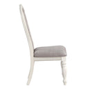 Florian Side Chair 2Pc, Gray Fabric & Antique White Finish Acme