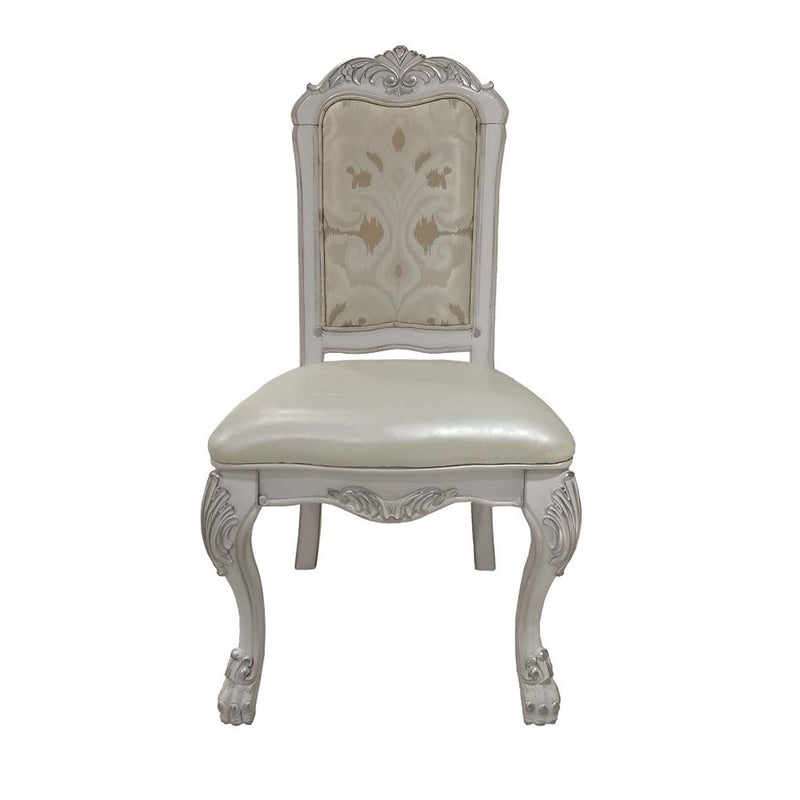 Dresden Side Chair 2Pc, Faux Leather, Fabric & Bone White Finish Acme