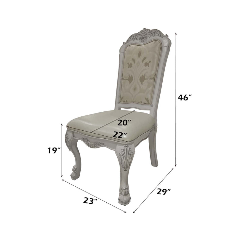 Dresden Side Chair 2Pc, Faux Leather, Fabric & Bone White Finish Acme