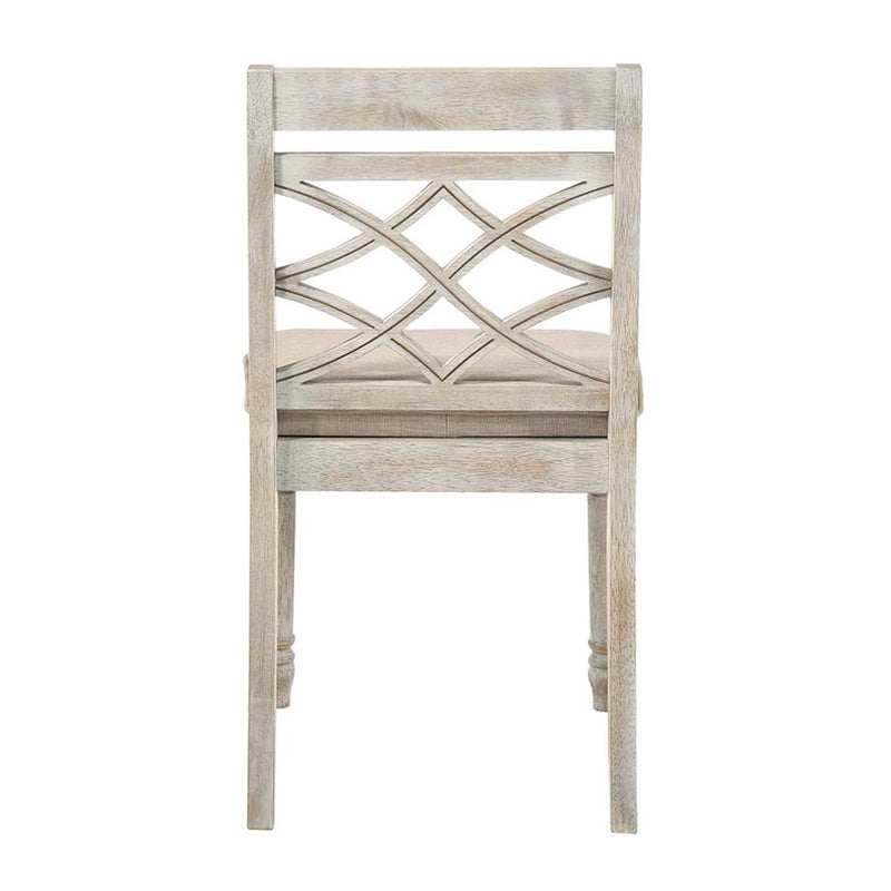 Cillin Side Chair 2Pc, Fabric, Walnut & Antique White Finish Acme