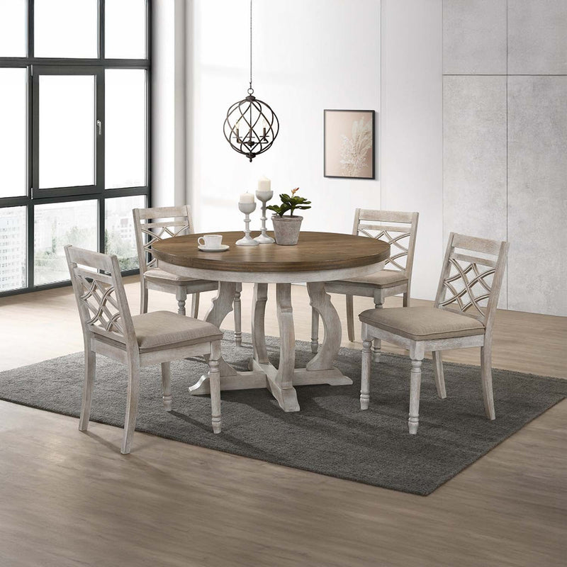 Cillin Side Chair 2Pc, Fabric, Walnut & Antique White Finish Acme