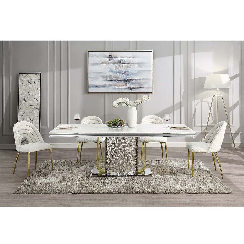 Fadri Side Chair 2Pc, Teddy Sherpa & Mirrored Gold Finish Acme