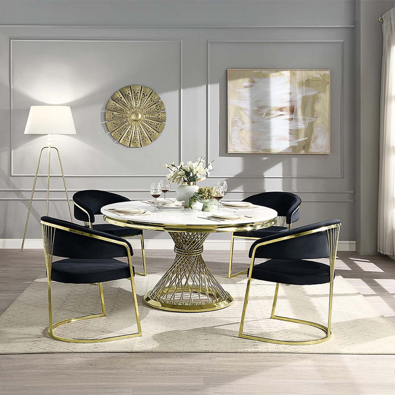 Fallon Side Chair, Black Velvet & Mirrored Gold Finish Acme