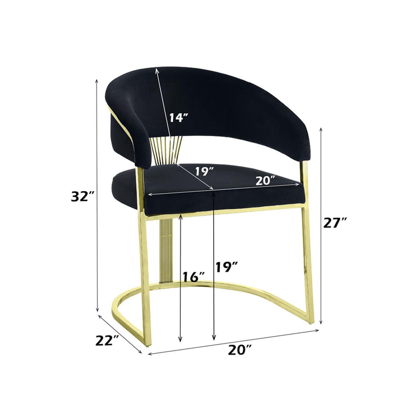 Fallon Side Chair, Black Velvet & Mirrored Gold Finish Acme