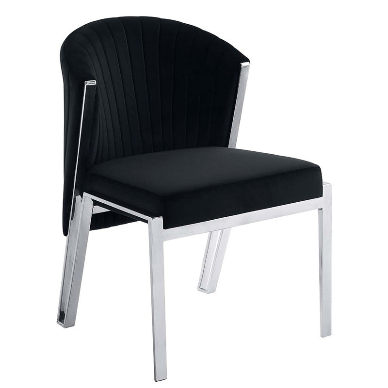 Fallon Side Chair 2Pc, Black Velvet & Mirrored Silver Finish Acme