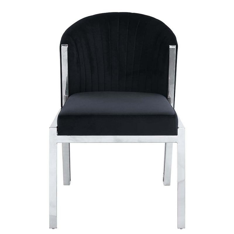 Fallon Side Chair 2Pc, Black Velvet & Mirrored Silver Finish Acme