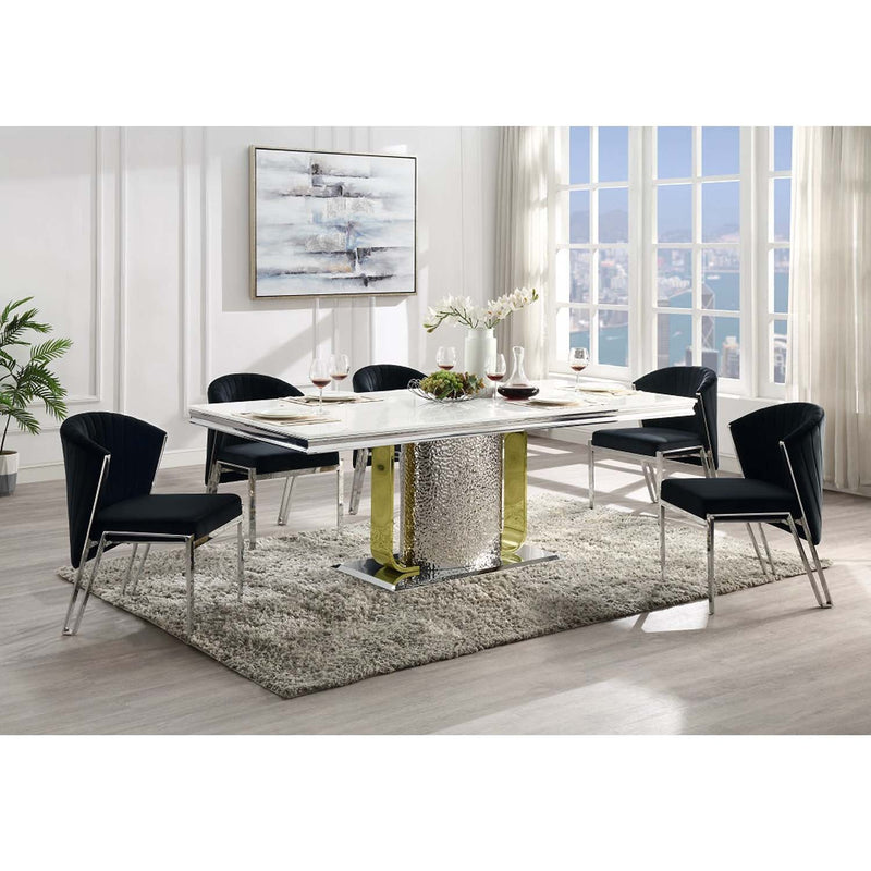 Fallon Side Chair 2Pc, Black Velvet & Mirrored Silver Finish Acme