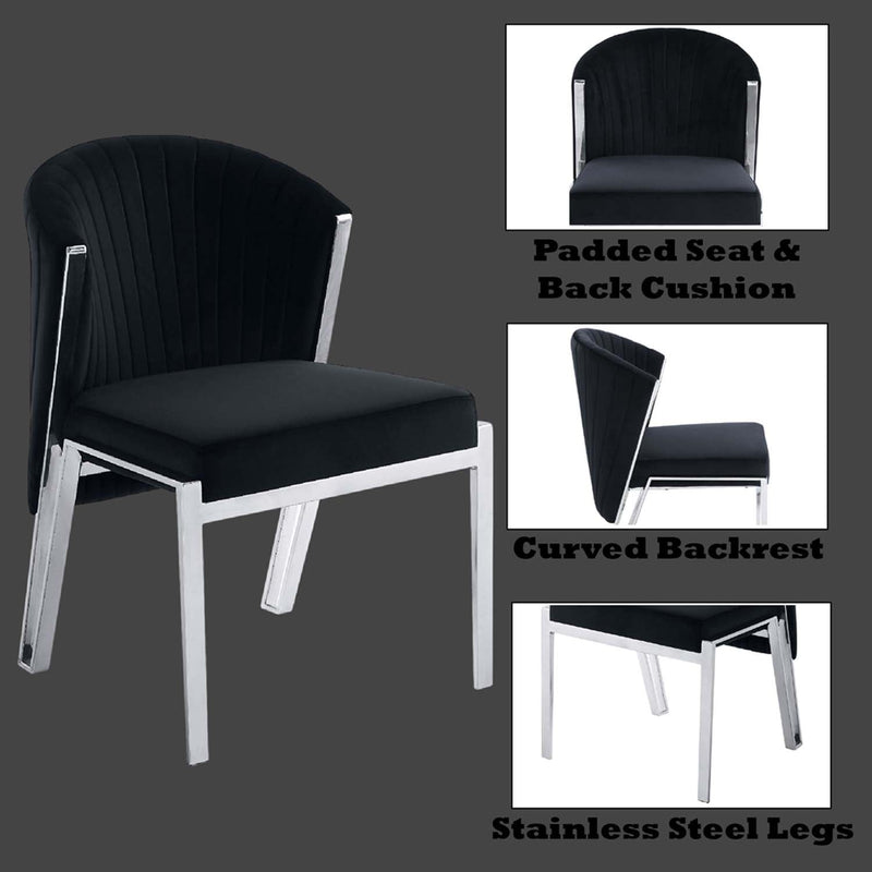 Fallon Side Chair 2Pc, Black Velvet & Mirrored Silver Finish Acme