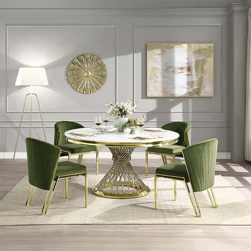 Fallon Side Chair 2Pc, Green Velvet & Mirrored Gold Finish Acme