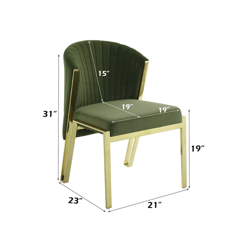Fallon Side Chair 2Pc, Green Velvet & Mirrored Gold Finish Acme