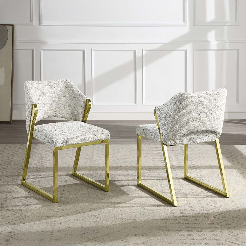 Galdesa Side Chair 2Pc, Teddy Sherpa & Mirrored Gold Finish Acme