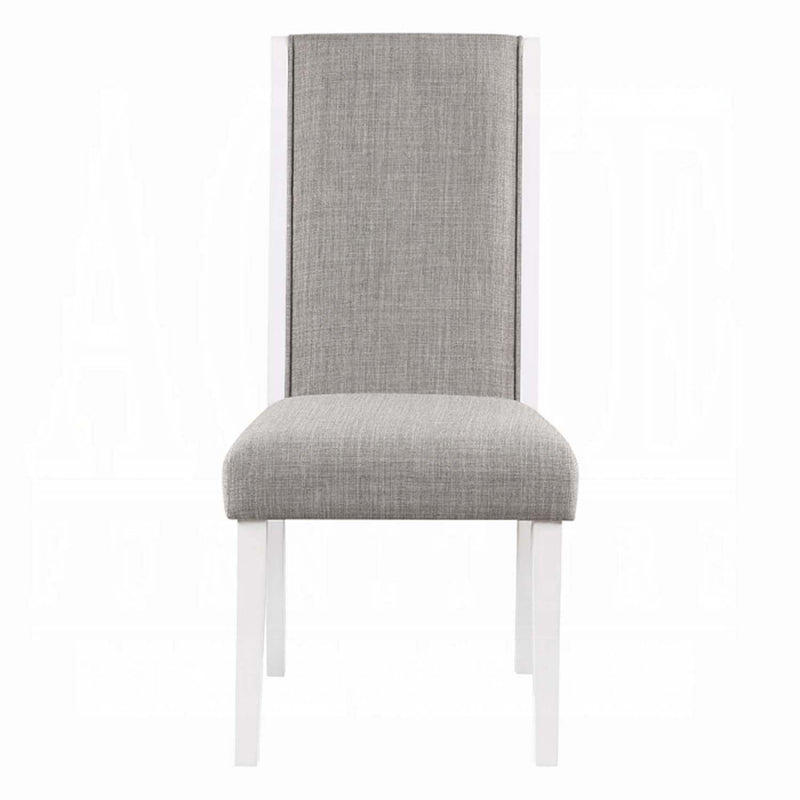 Hollyn Side Chair 2Pc, Gray Linen & White Finish Acme
