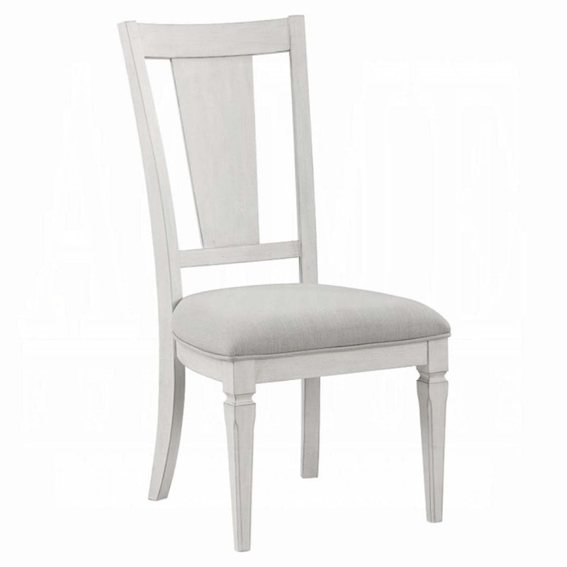 Katia Side Chair 2Pc, Light Gray Linen & Weathered White Finish Acme