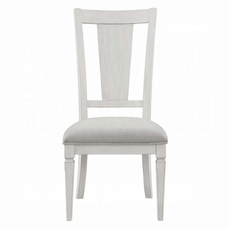 Katia Side Chair 2Pc, Light Gray Linen & Weathered White Finish Acme