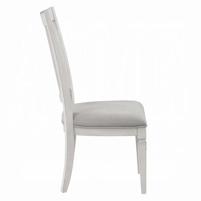 Katia Side Chair 2Pc, Light Gray Linen & Weathered White Finish Acme