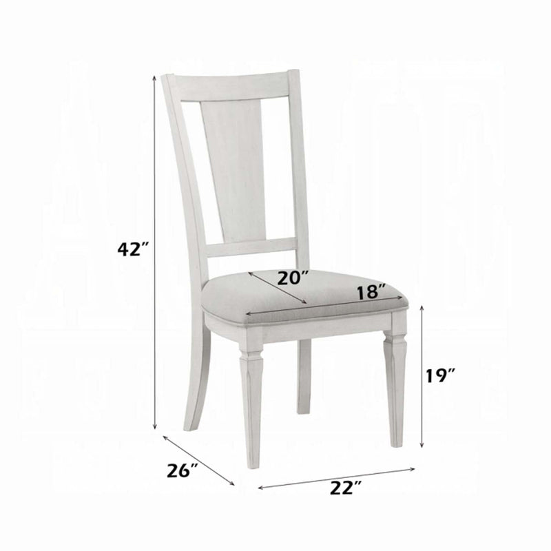 Katia Side Chair 2Pc, Light Gray Linen & Weathered White Finish Acme