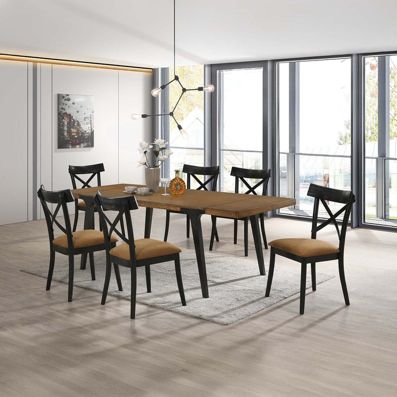 Hillary Side Chair 2Pc, Brown Leather Aire, Walnut & Black Finish Acme