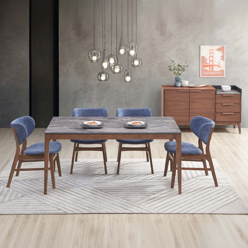 Bevis Side Chair 2Pc, Blue Fabric & Walnut Finish Acme