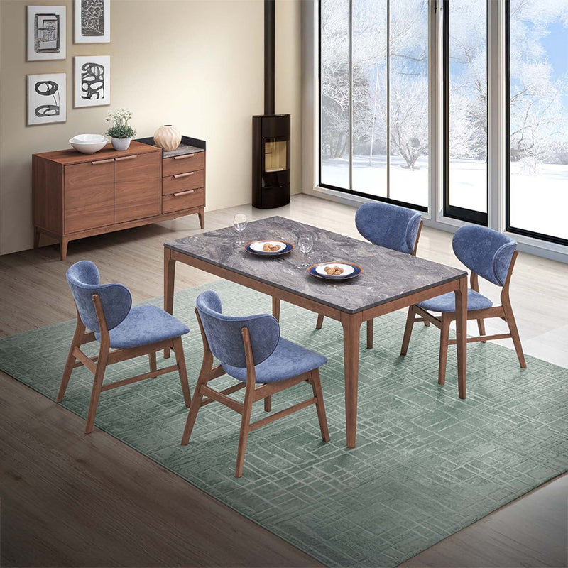 Bevis Side Chair 2Pc, Blue Fabric & Walnut Finish Acme