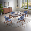 Bevis Side Chair 2Pc, Blue Fabric & Walnut Finish Acme