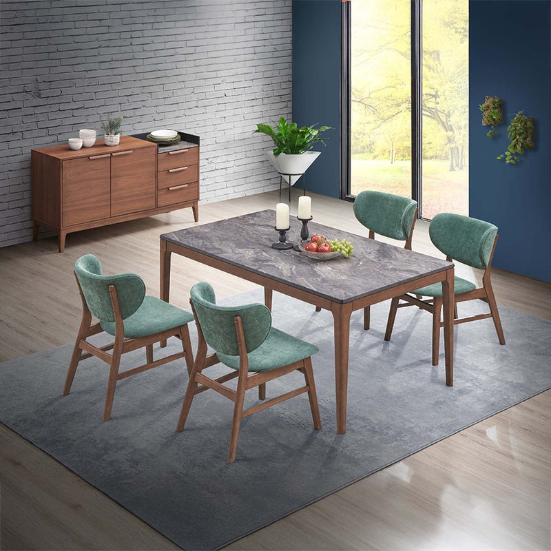 Bevis Side Chair 2Pc, Green Fabric & Walnut Finish Acme