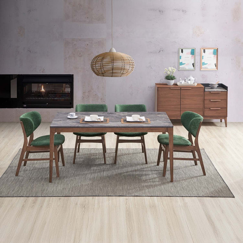 Bevis Side Chair 2Pc, Green Fabric & Walnut Finish Acme