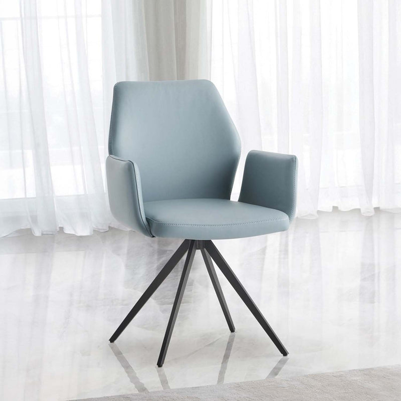 Segismunda Side Chair w/Swivel, Light Blue Leather & Black Finish Acme