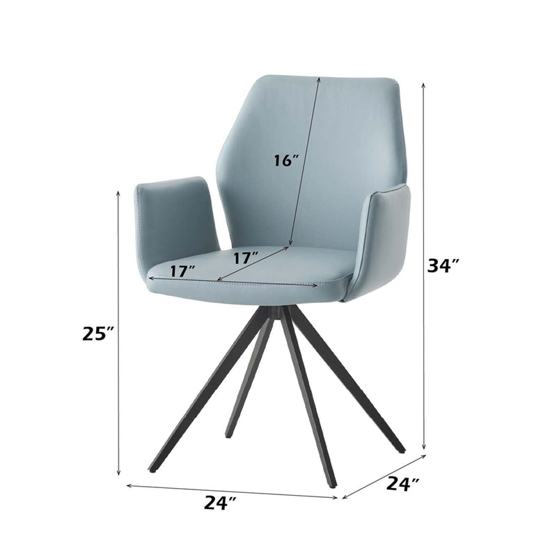 Segismunda Side Chair w/Swivel, Light Blue Leather & Black Finish Acme