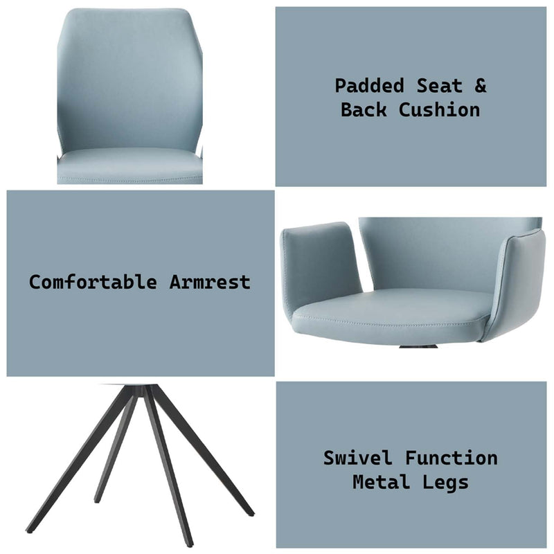 Segismunda Side Chair w/Swivel, Light Blue Leather & Black Finish Acme