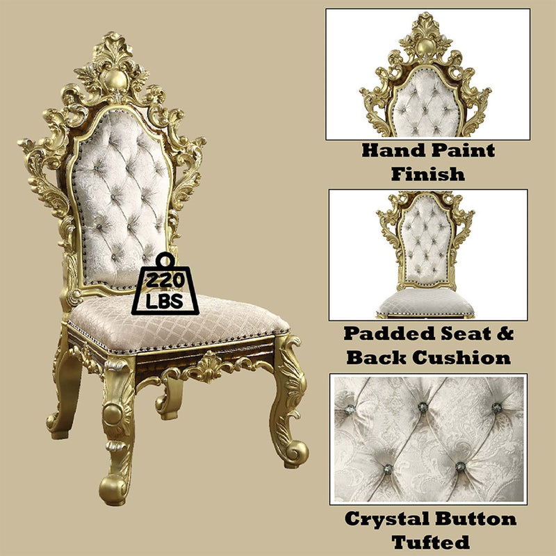Desiderius Side Chair 2Pc, Antique Gold & Hand-Painted Brown Finish Acme