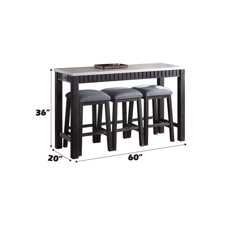 Necalli 4Pcs Pack Counter Height Table Set, Marble Top & Weathered Espresso Acme