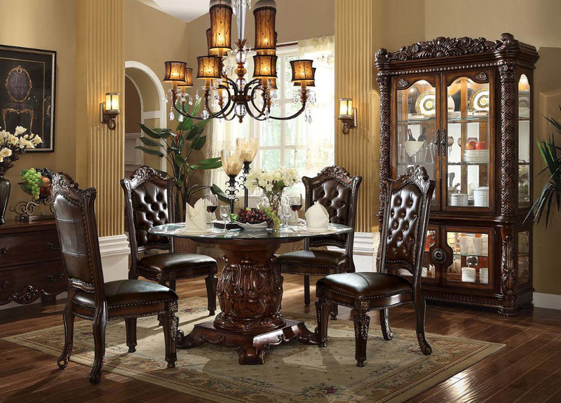 Vendome Round Dining Table, Clear Glass Top & Cherry Finish Acme
