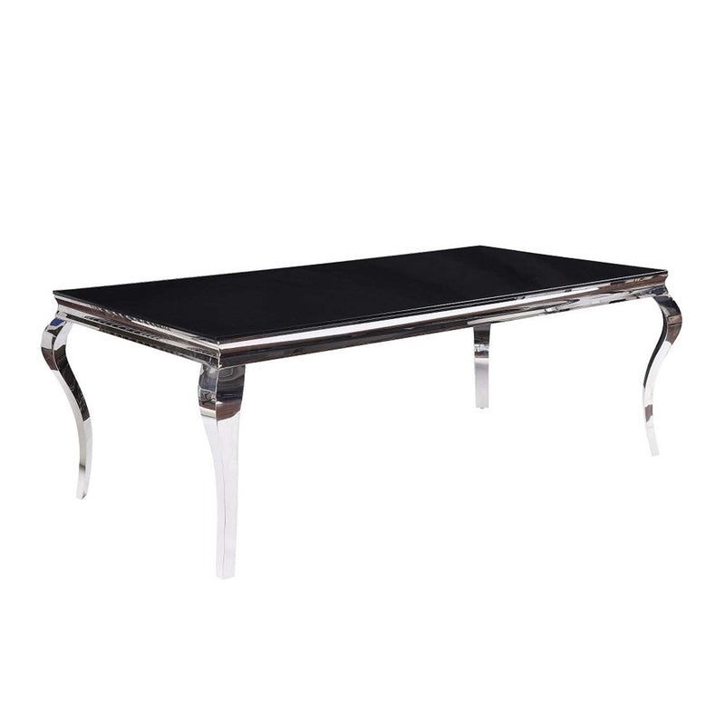 Fabiola Dining Table, Black Glass Top & Stainless Steel Acme