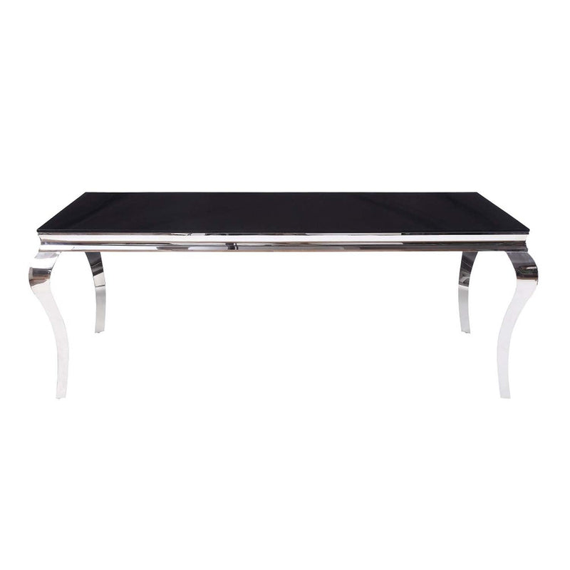 Fabiola Dining Table, Black Glass Top & Stainless Steel Acme