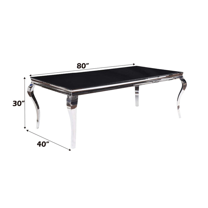 Fabiola Dining Table, Black Glass Top & Stainless Steel Acme