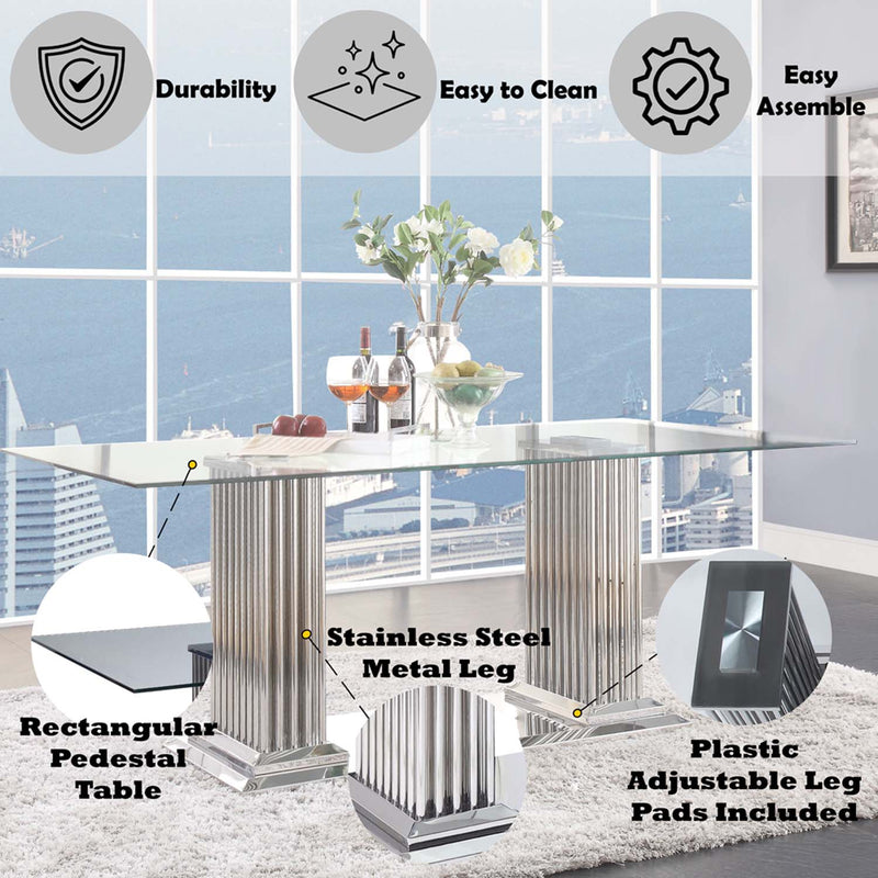 Cyrene Dining Table, Clear Glass Top & Stainless Steel Acme