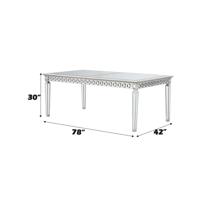 Varian Dining Table (78"L), Mirrored & Antique Platinum Finish Acme