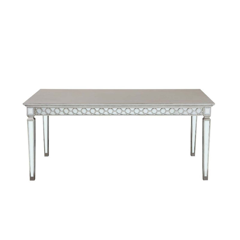 Varian Dining Table (90"L), Mirrored & Antique Platinum Finish Acme