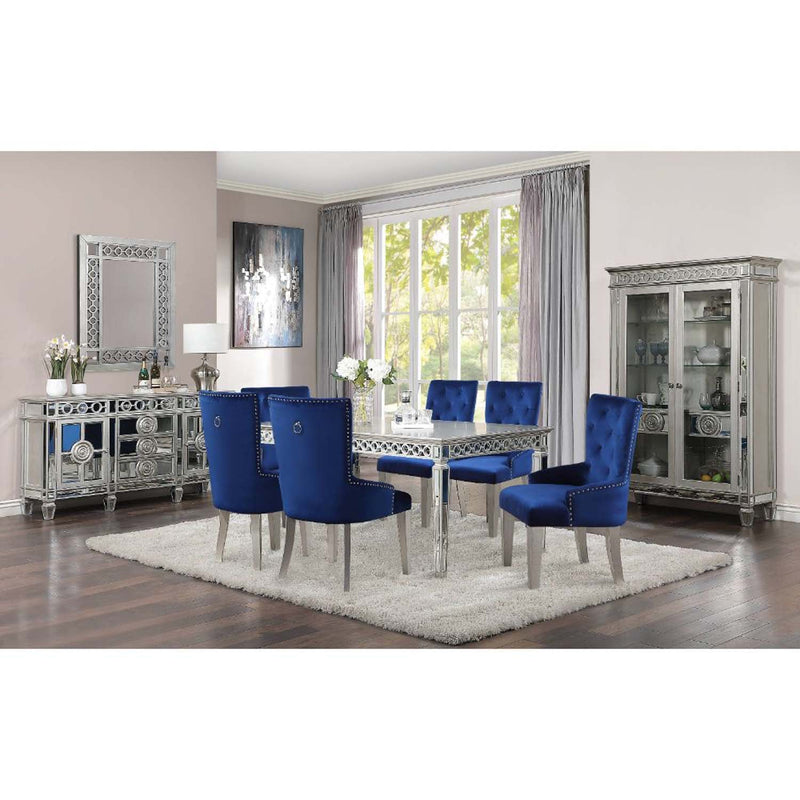 Varian Dining Table (90"L), Mirrored & Antique Platinum Finish Acme