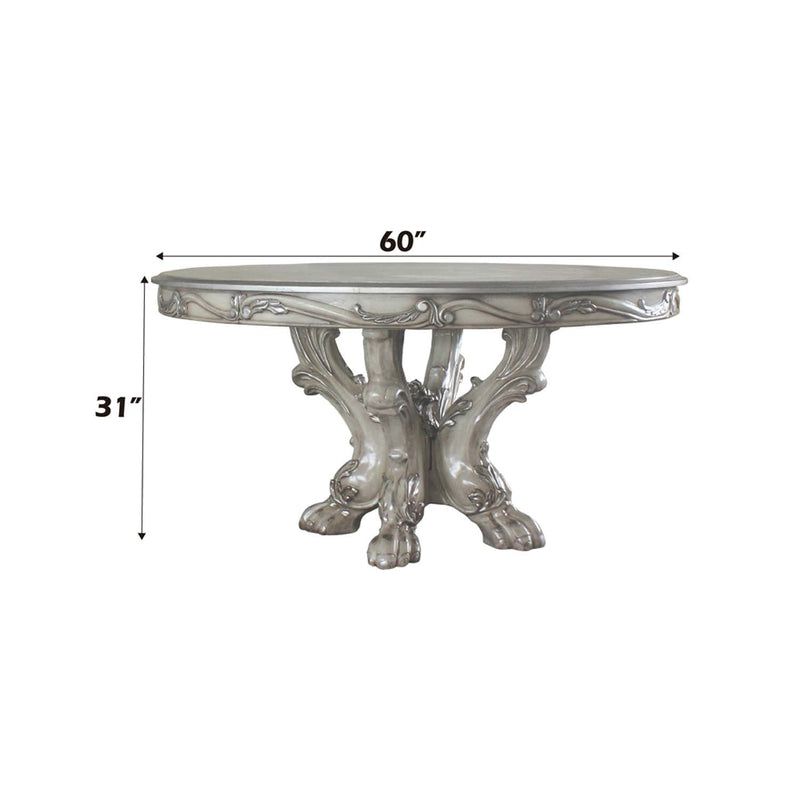 Dresden Round Pedestal Dining Table, Vintage Bone White Finish Acme