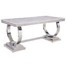 Zander Dining Table, White Printed Faux Marble Top & Mirrored Silver Finish Acme