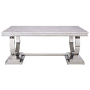 Zander Dining Table, White Printed Faux Marble Top & Mirrored Silver Finish Acme