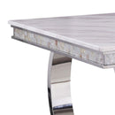 Zander Dining Table, White Printed Faux Marble Top & Mirrored Silver Finish Acme