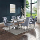 Zander Dining Table, White Printed Faux Marble Top & Mirrored Silver Finish Acme